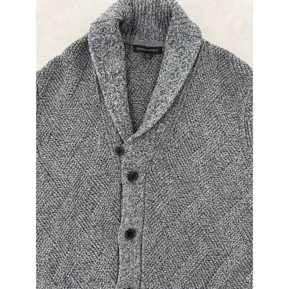 Banana Republic Mens Black White Cotton Cardigan Sweater Grandpacore Shawl XL - Picture 3 of 8